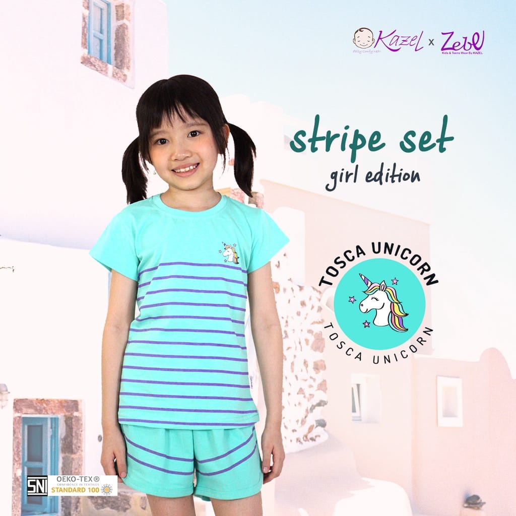 Kazel × Zebe Setelan Pendek Strip Set Girl - Setelan Anak Per 2 Pcs ( ZB-SPDSS )