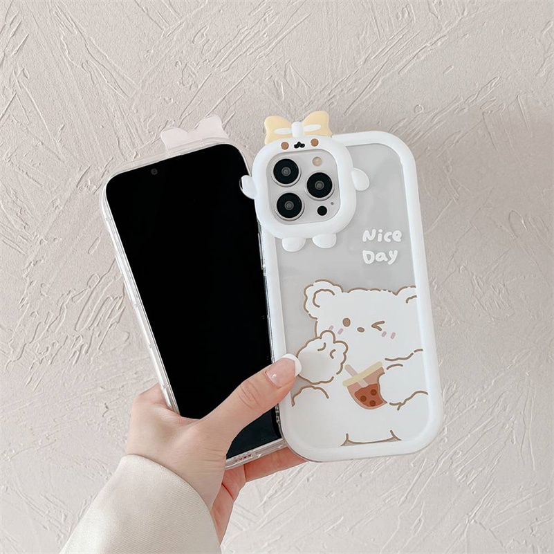 Soft Case Pelindung Lensa Bumper Motif Kartun Beruang Monster Untuk iPhone 14 13 12 11 Pro Max X Xr Xs Max 7 8 6 6s Plus SE 2020