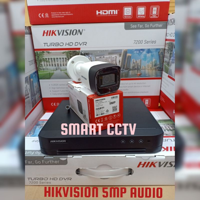 PAKET CCTV HIKVISION 5MP 4 CHANNEL 1 KAMERA NON AUDIO / AUDIO GARANSI RESMI 2 TAHUN