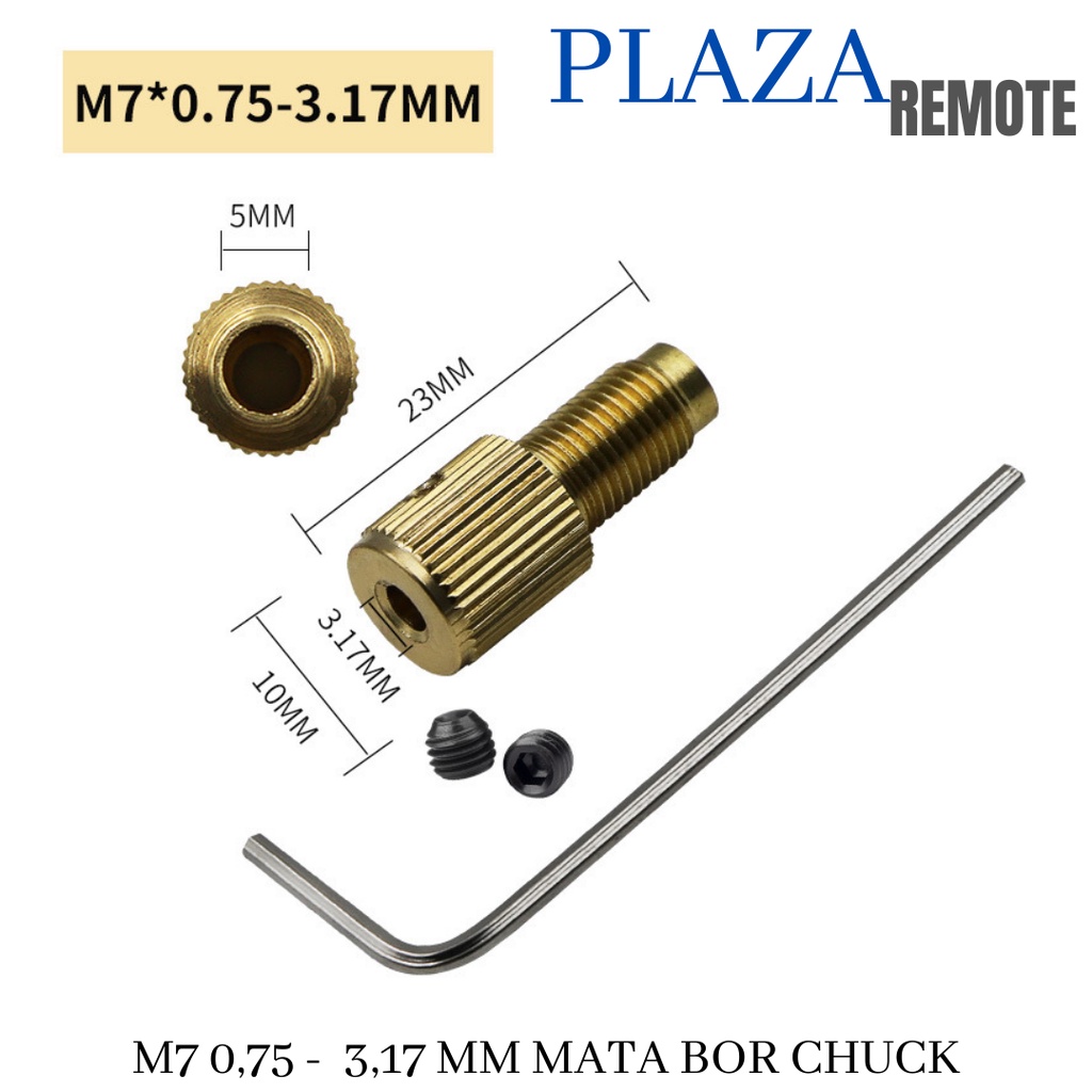 M7 0.75 * 2.35 3.17 MM CHUCK DRAT TEMBAGA ADAPTER KEPALA BOR MINI DREMER TUNER