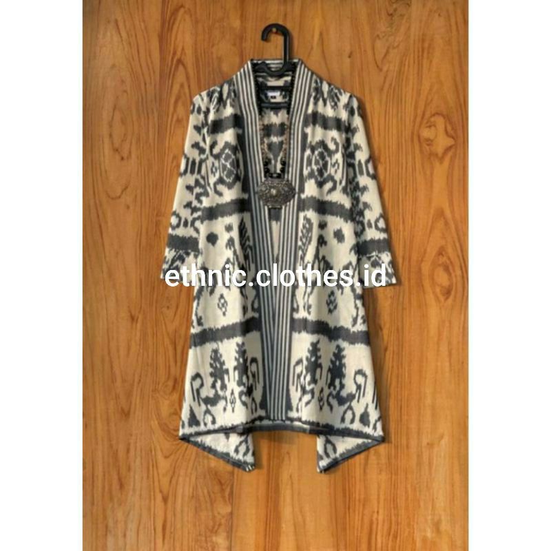 long outer cardi wanita batik tenun sumba ntt putih exlusif