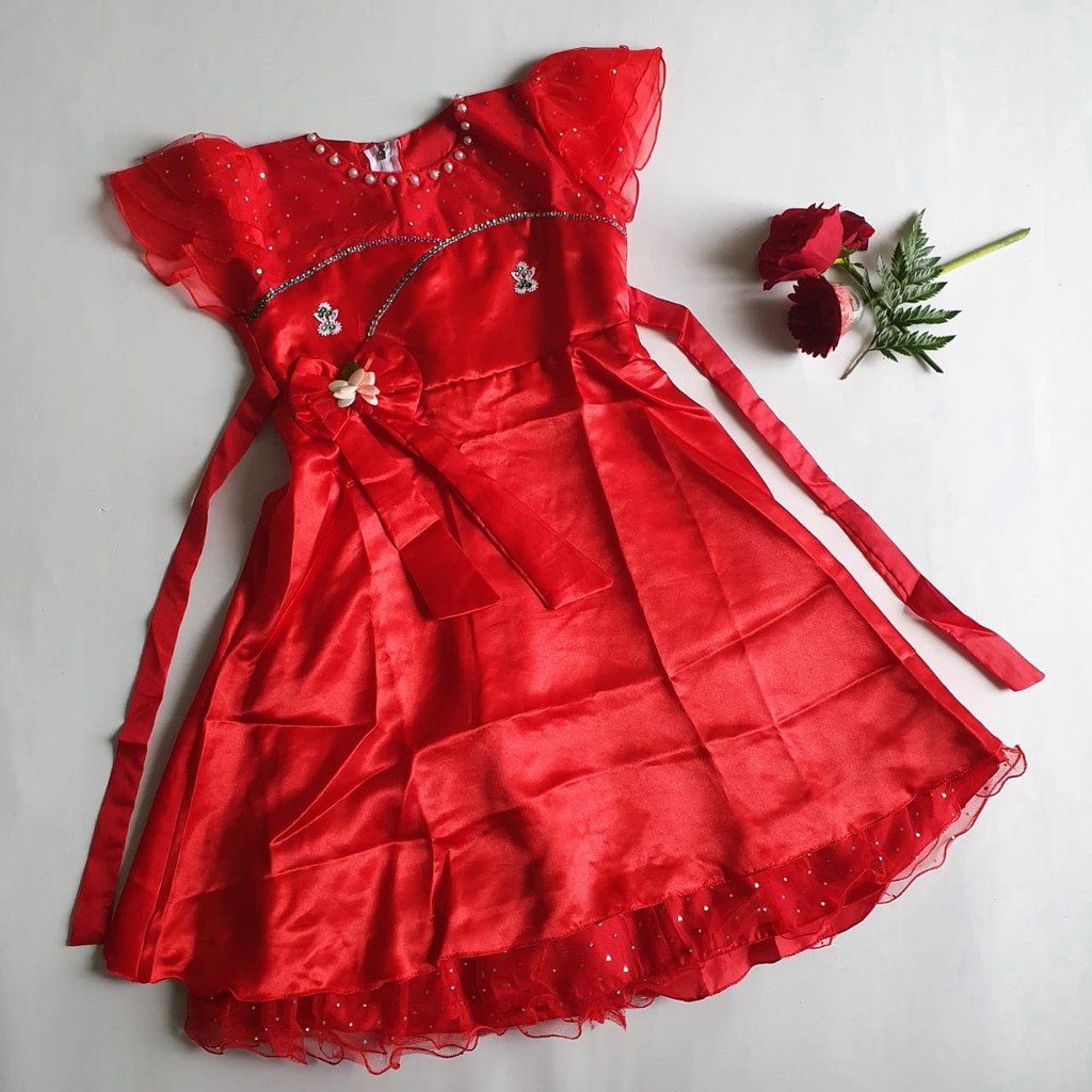 Dress IMLEK Anak Merah  2 Tahun 10 tahun Cheongsam Gaun Anak Merah Perempuan Import VW03