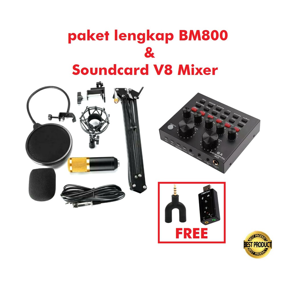 Paket Lengkap BM800 & Soundcard V8 Mixer