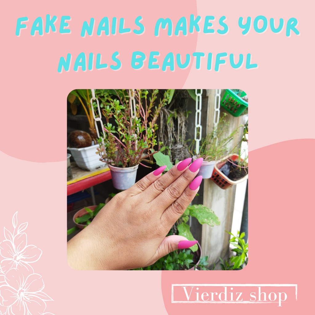 Kuku palsu murah kuku palsu panjang kuku palsu matte kuku palsu polos warna pink