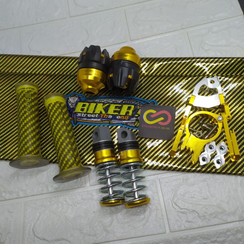 Paket Variasi Kulit Jok + Handgrip + Jalu As Roda Depan + Footstep Belakang + Kleman Selang Model V