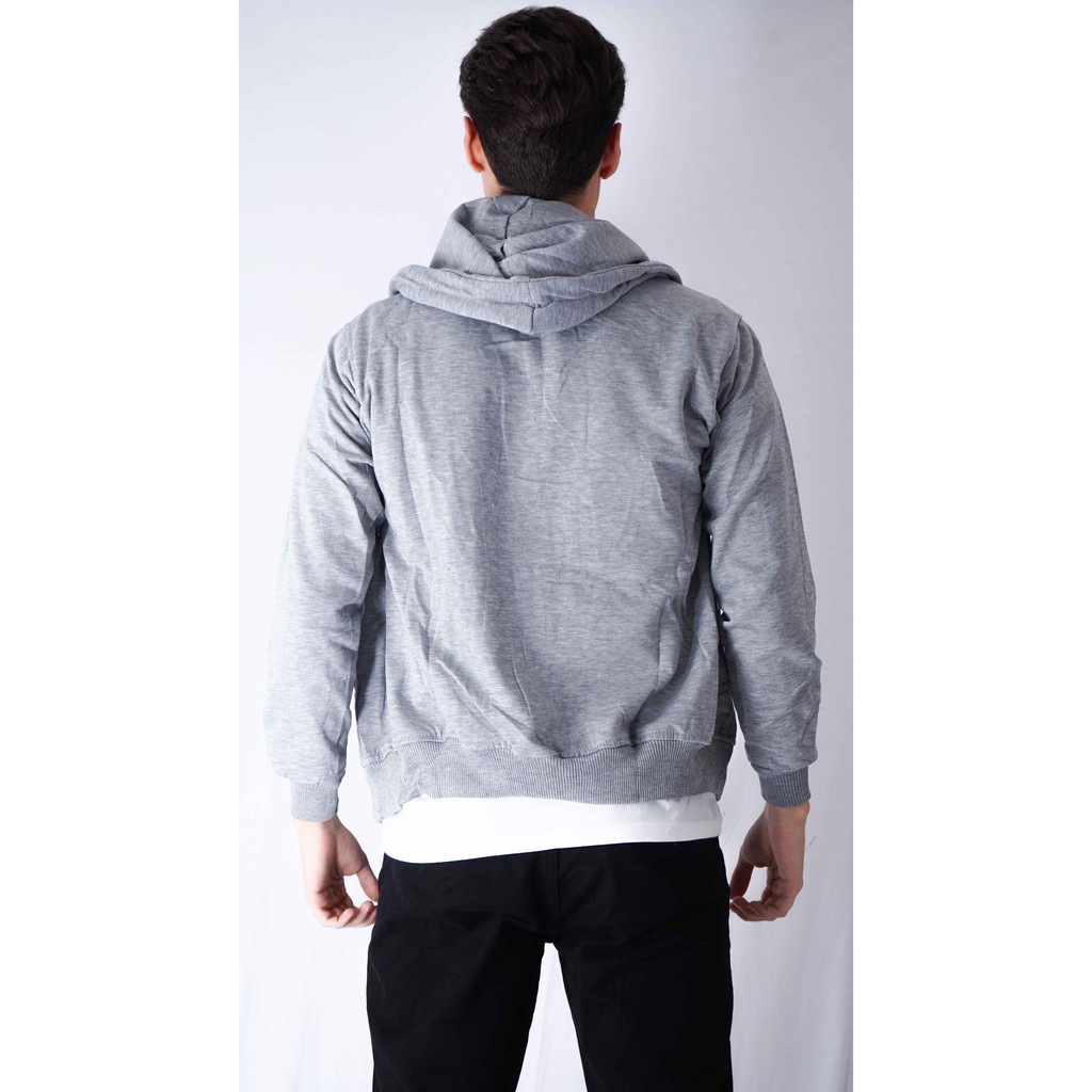 Houseofcuff Jaket Polos Hoodie Zipper Sweater Warna Abuabu