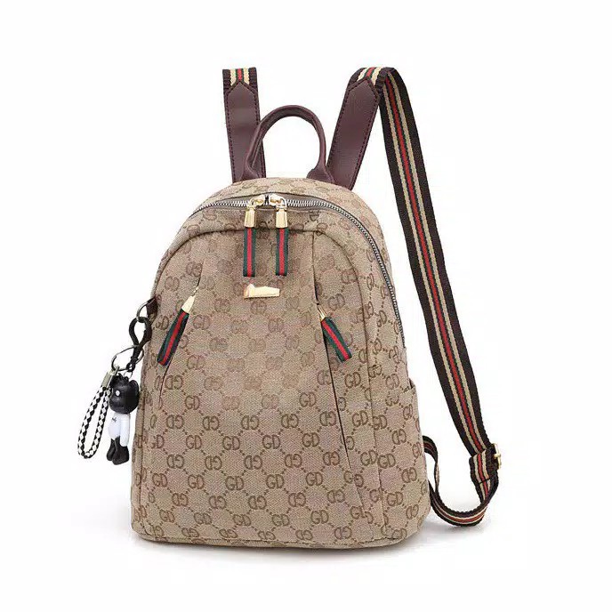 Tas Wanita Tas Ransel Wanita Kanvas Mocca Motif Huruf Free Gantungan Lucu Backpack Multifungsi-Mochila FreeBoneka