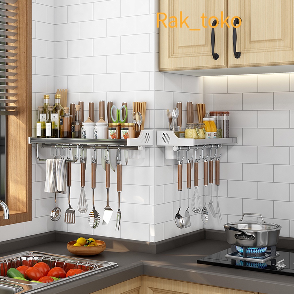 Rak Dinding Dapur Kitchen Rack Tempat Bumbu Rak Gantung Pisau/Sendok Rempah Multifungsi Rak Tempel Tanpa Bor