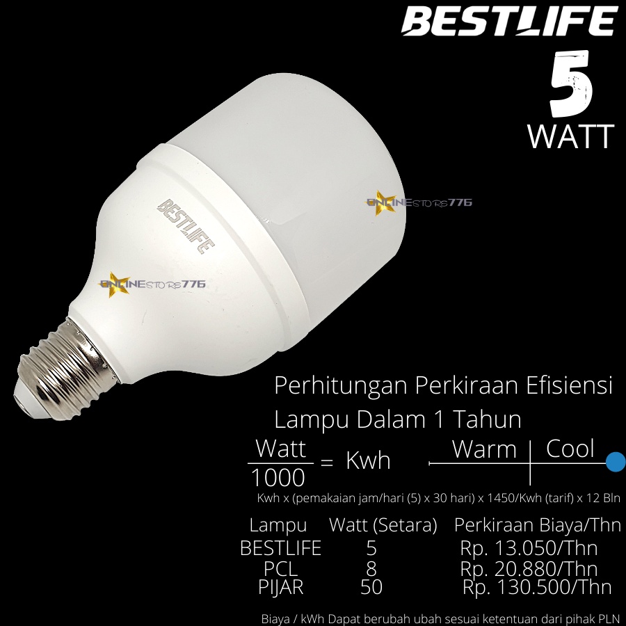 BOHLAM LED BESTLIFE 5WATT / LAMPU LED BESTLIFE TBULB CAPSULE 5W / BOHLAM LAMPU LED 5W / CAHAYA PUTIH / GARANSI 1 TAHUN