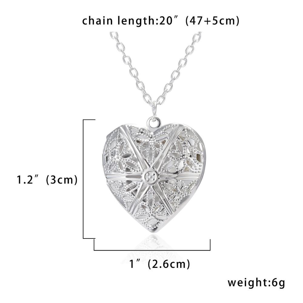 Fashion Silver Color Love Heart Locket Pendants for Women Men Openable Photo Frame Glossy Family Pet Picture Necklace Family Love Gift