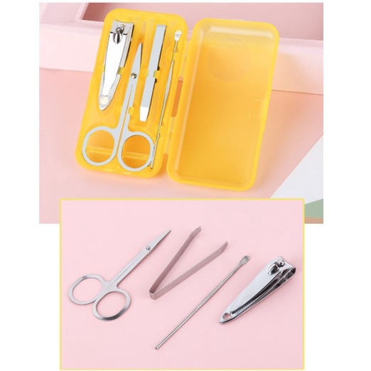 Set Gunting Kuku 4 in 1 - AC 84 - alat peralatan menicure manicure pedicure souvenir meni pedi potong gunting perawatan jepit kuku set kikir kuku Pembersih telinga Pinset Gunting kecil kaca miring besar nail art