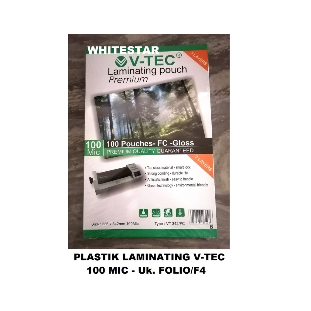 

plastik laminating pouch v-tec 100 mic Uk. / ukuran F4 / folio - pack