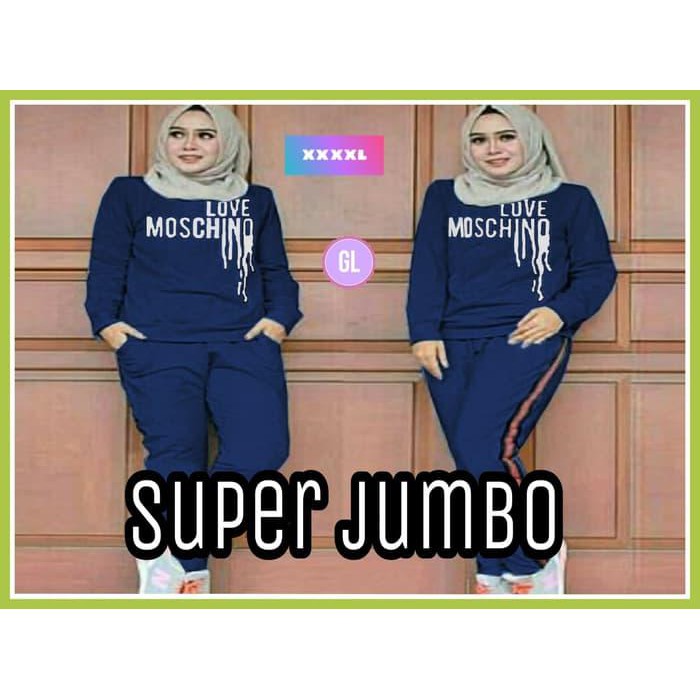 Terlaris XXXXL LD 130cm  stelan moschinoo JUMBO/stelan training/baju senam/stelan olahraga Elegan