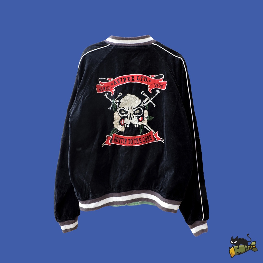 Avirex Skull 'Rotten to the Core' Dragon Tora Tiger Mount Fuji Embroidery Sukajan Souvenir Japan Rev