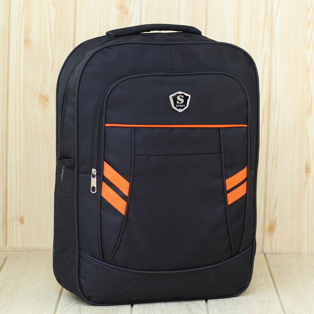 Tas Ransel Kuliah Hitam Backpack Laptop Kereb Sport Pinggir Orange Ransel Pria Sekolah