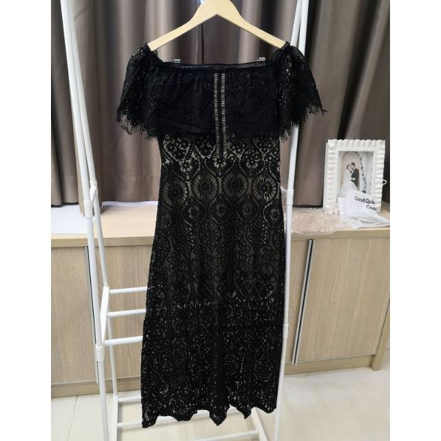 Dress Brokat wanita panjang hitam