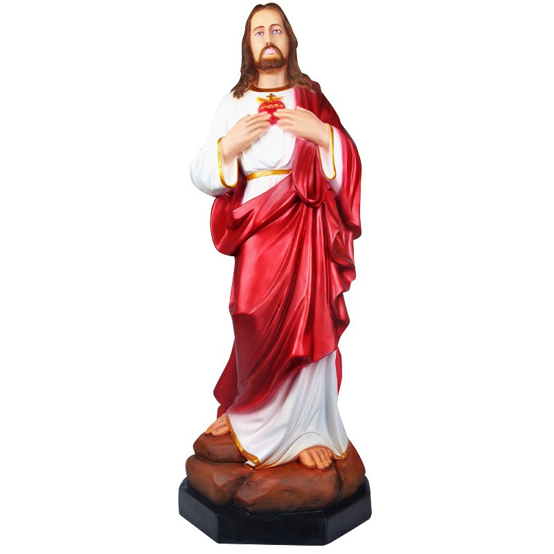 Patung Rohani Yesus Hati Kudus 1 Meter Fiberglass Jubah Merah Jesus Christ