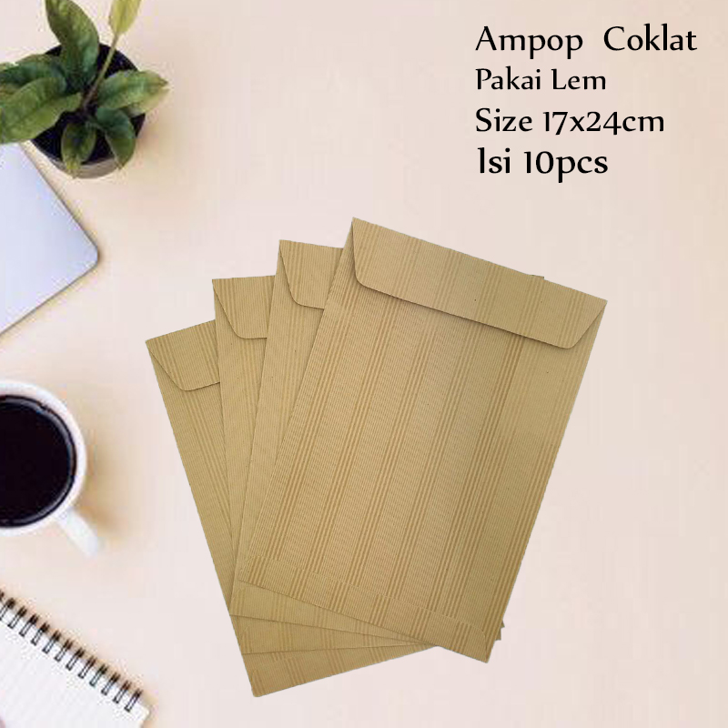 * Amplop Coklat 305 * Amplop Pakai Lem * 17x24cm * Isi 10pcs * Kiky