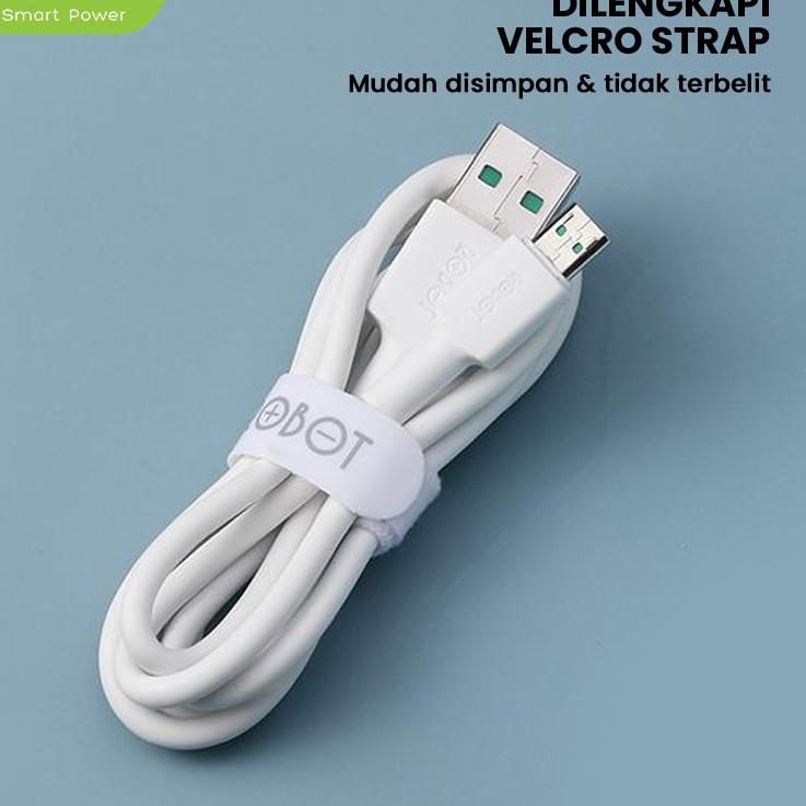 Top Seller ROBOT RVM100 4A 100cm VOOC Flash Charging Micro  Data Cable with Velcro Strap White Fast Charging