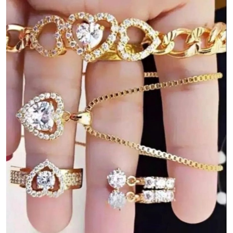 set perhiasan wanita dewasa, love 45, set perhiasan titanium asli anti luntur anti karat,1 set perhiasan lengkap kalung gelang cincin anting,perhiasan wanita import