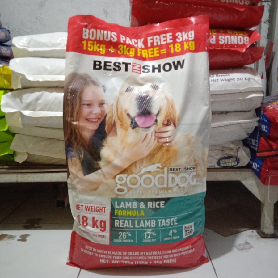 (expedisi) best in show good dog lamb 18 kg - dog food adult lamb