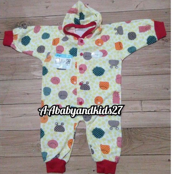 Miyo Jumpsuit Kaki Terbuka Ukuran 0-3 Bulan Dengan Topi Model Hoodie