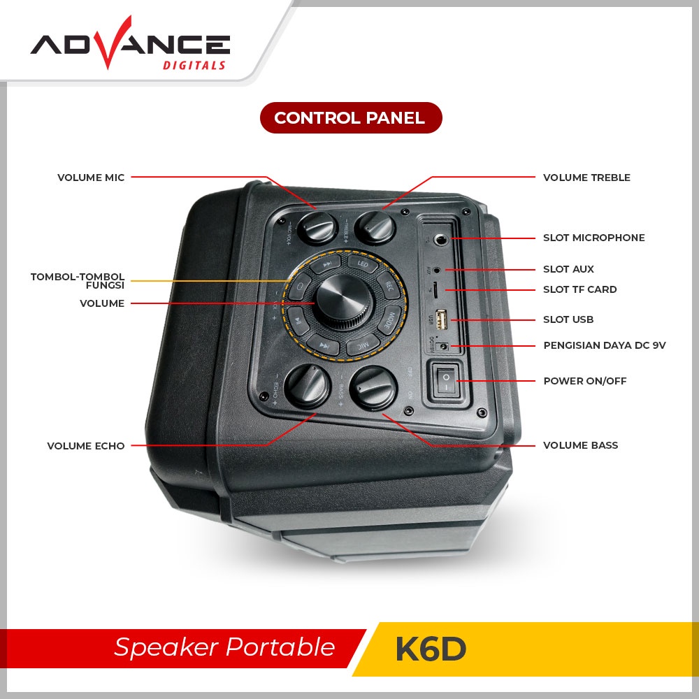 Advance Speaker Bluetooth Portable with 1 Microphone K6D Garansi 1 Tahun