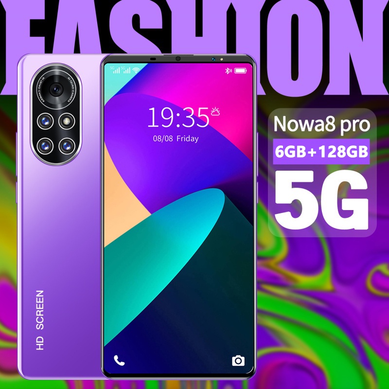 Others/Fashionable Nova8 Pro Smartphone  6GB RAM + 128GB Large Memory Running Dual SIM 10 Core New Android Phone Wifi 5G Handphone