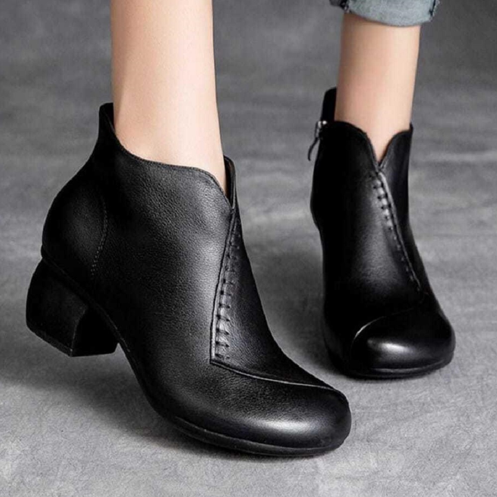 Import Original Kulit Asli Sepatu Boots Wanita Tinggi Heels Sepatu Cewek Casual Formal Santai Lembut Kerja Kuliah Cantik Kekinian 199