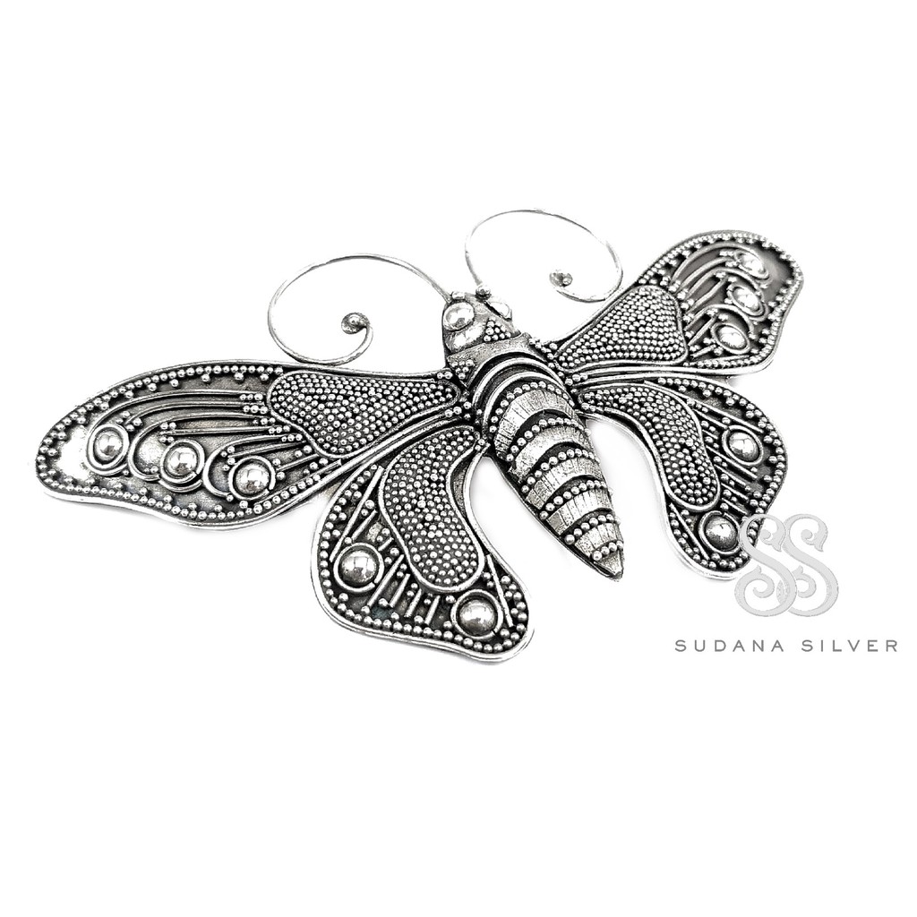 Bros dan Liontin Motif Kupu-Kupu Butterfly Perak Bakar Silver 925 Bali