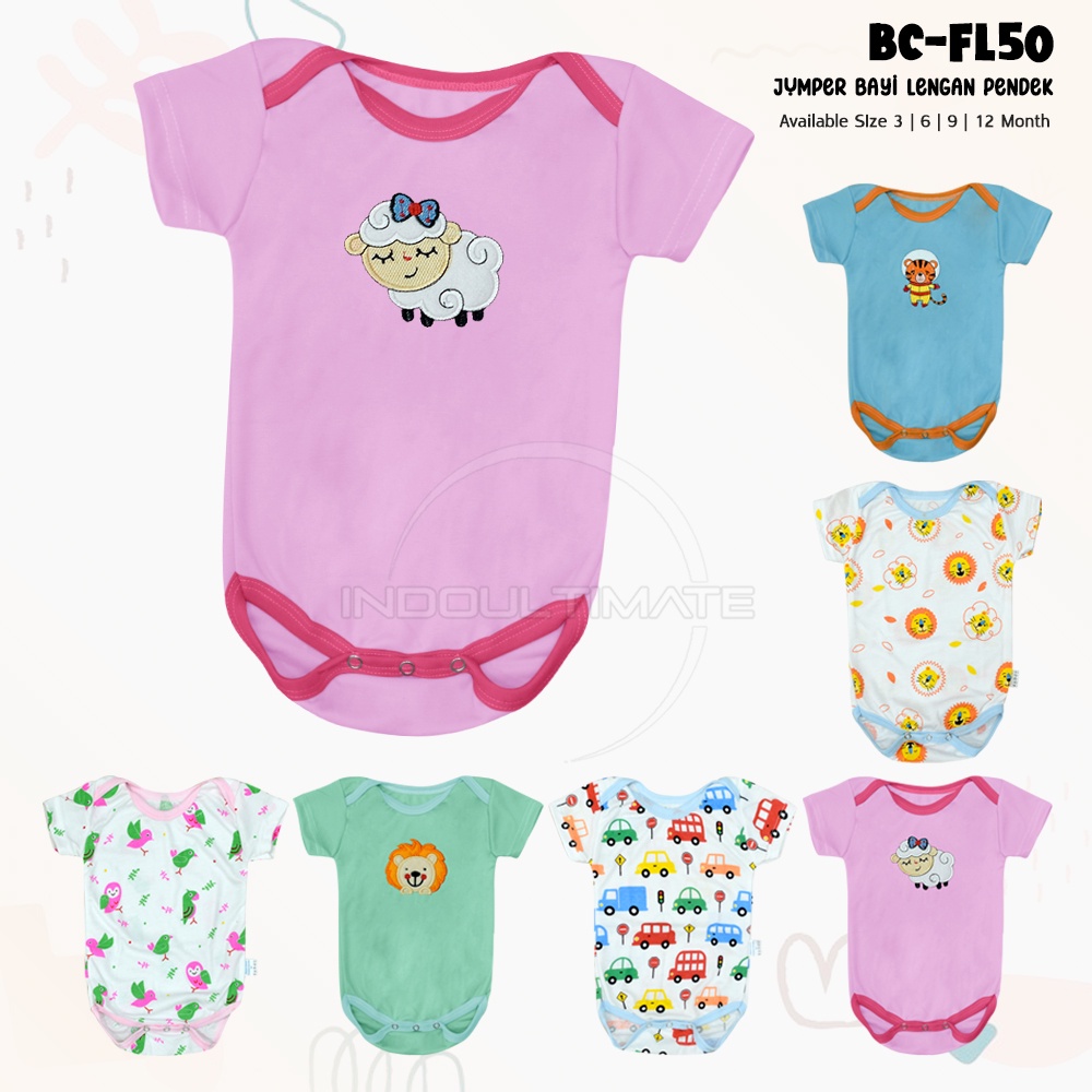 SNI 0-1th PILIH MOTIF Baju Jumper Kaos Bordir Bayi Lengan Tangan Pendek BC-FL50 Jumsuit sleepsuit bodysuit playsuit singlet newborn Perempuan Laki-Laki Baru lahir hampers kado perlengkapan perlak piyama bayi murah