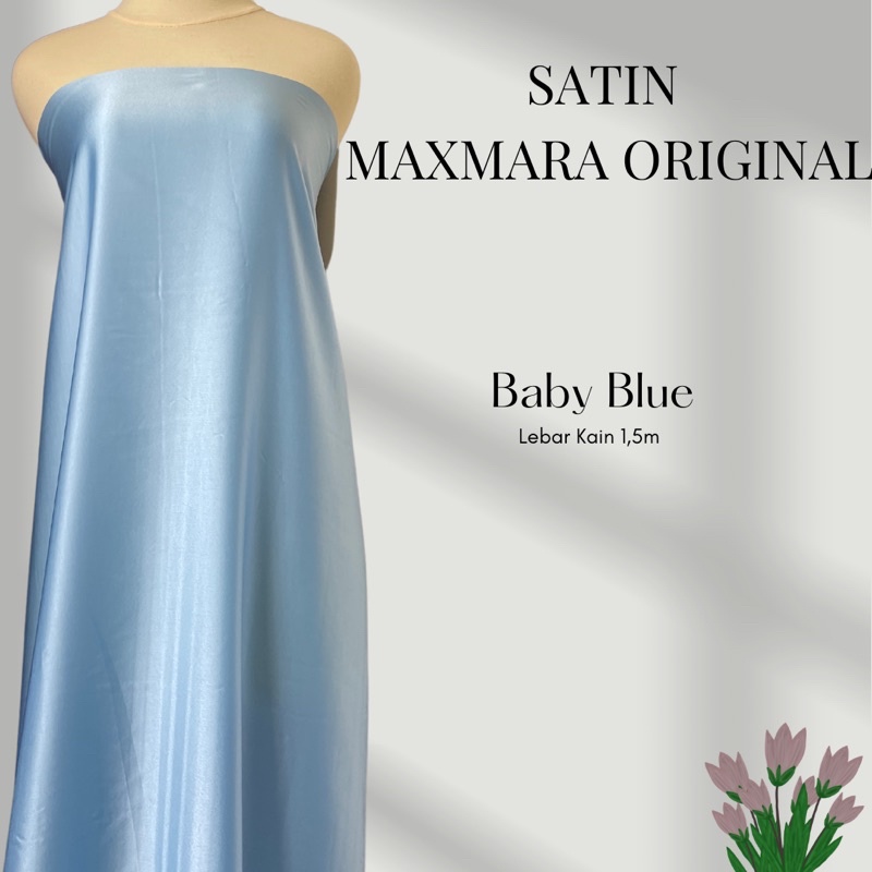 Kain Satin Saten Silk Lux Maxmara Premium Bahan Gamis Jatuh Licin Mewah Warna Biru Laut Baby Blue Ice Sky