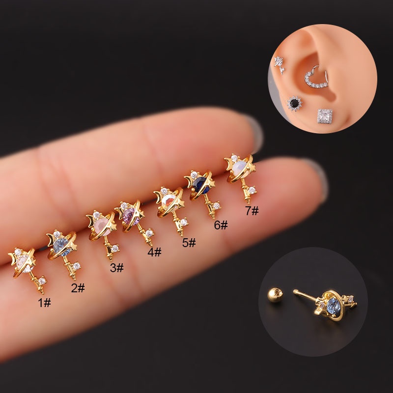 1pc Anting Tindik Tulang Rawan Telinga Bahan stainless steel Dengan zircon