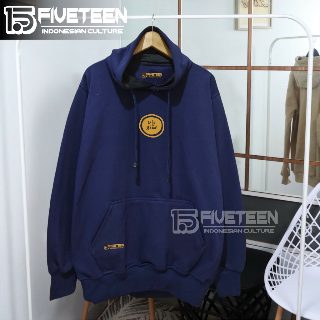 jaket distro original brand 15fifteen15 warna navy blue list sablon life is good hoodie cowok distro original sweater pria keren original kata kata zipper hoodie wanita oversize jumbo suwiter dewasa murah laki laki fifteen