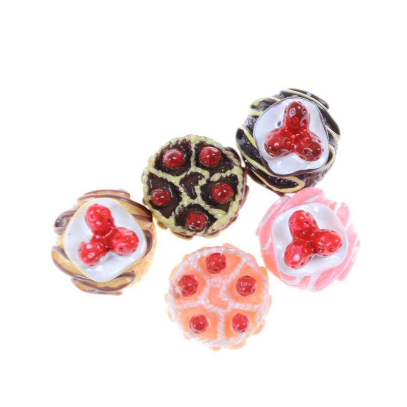 &lt; E2id &amp; &gt; 5pcs / Set Mainan Miniatur Kue Krim 3D Bahan Resin Untuk Aksesoris Rumah Boneka