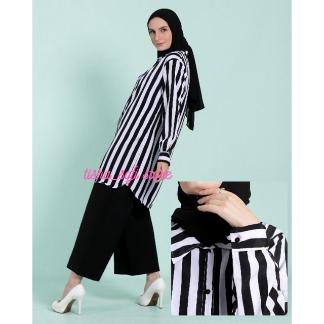 Tunik Salur Jumbo L XL XXL 3XL 4XL LD 120CM Tunik Garis Tunik Baju Kasual Baju Kerja Baju Busui Baju Murah Baju Terlaris Terbaru Dan Kekinian Gaya Retro Motif Salur Motif Garis Bahan Adem Nyaman Dipakai