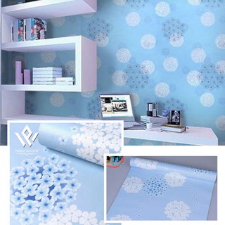 Wallpaper Stiker Dinding Aesthetic Wallpaper Stiker Wallpaper Dinding Stiker Motif Bunga Sakura Biru Elegant