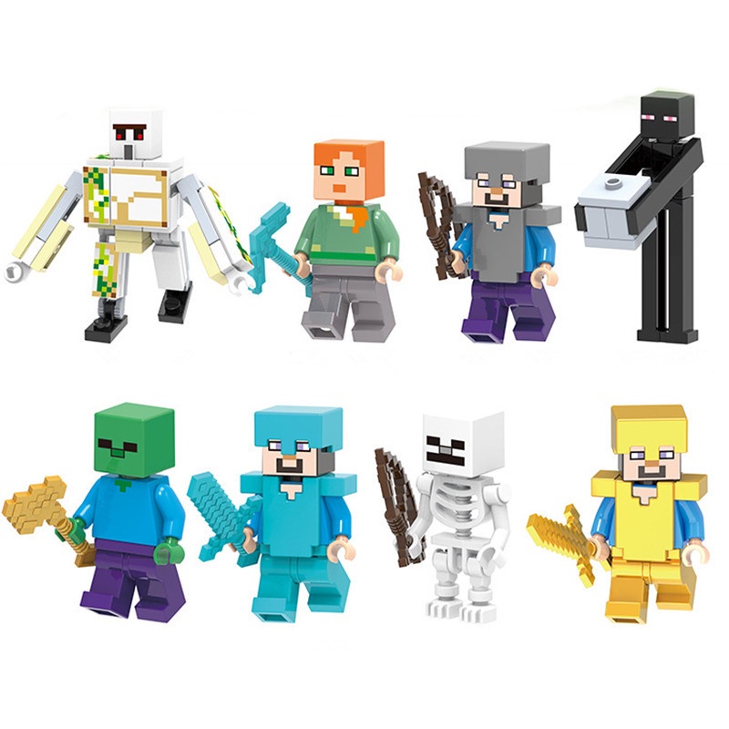 1pc Mainan Balok Bangunan Karakter Game Minecraft Steve Creeper Zombie Untuk Anak Laki-Laki