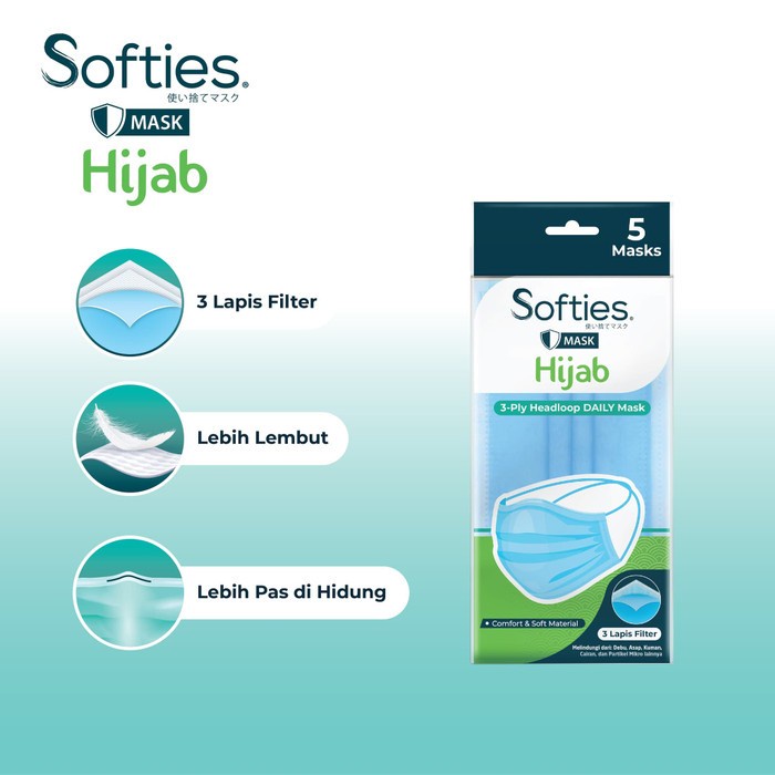 SOFTIES 3-PLY HEADLOOP DAILY MASK MASK 5PCS / HIJAB