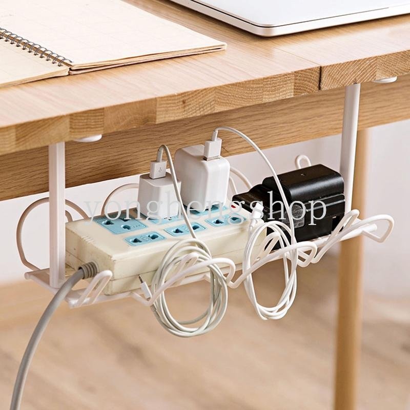 Rak Gantung Bawah Meja Holder Organizer Kabel Power Strip Dapat Dilepas Untuk Rumah / Kantor