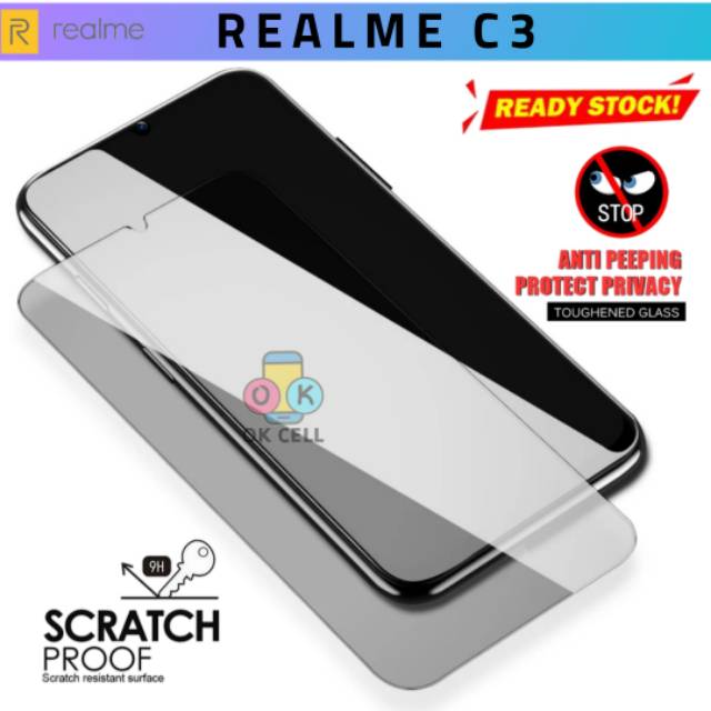 REALME C3 Tempered Glass Anti Spy Full Layar-TG Anti Gores Spy Realme C3i Full Screen Protector