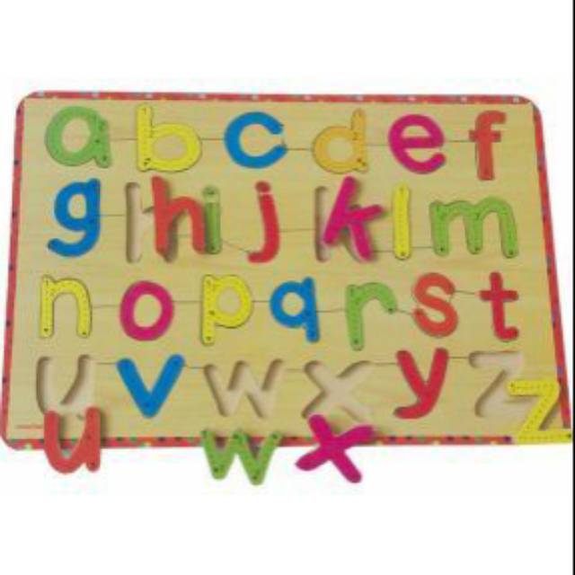 

Puzzle stiker alfabet kecil bergaris