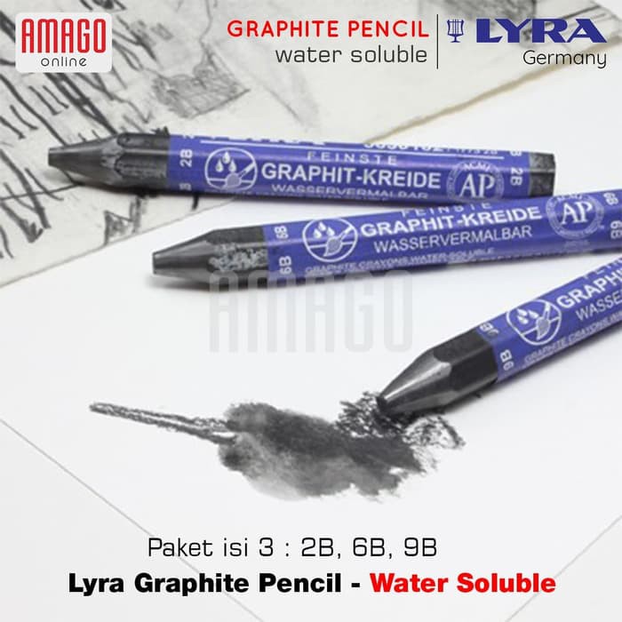 LYRA Watercolour Graphite Pastels - Water Soluble (Larut di Air) Paket isi 3 - 2B/6B/9B - L563010X