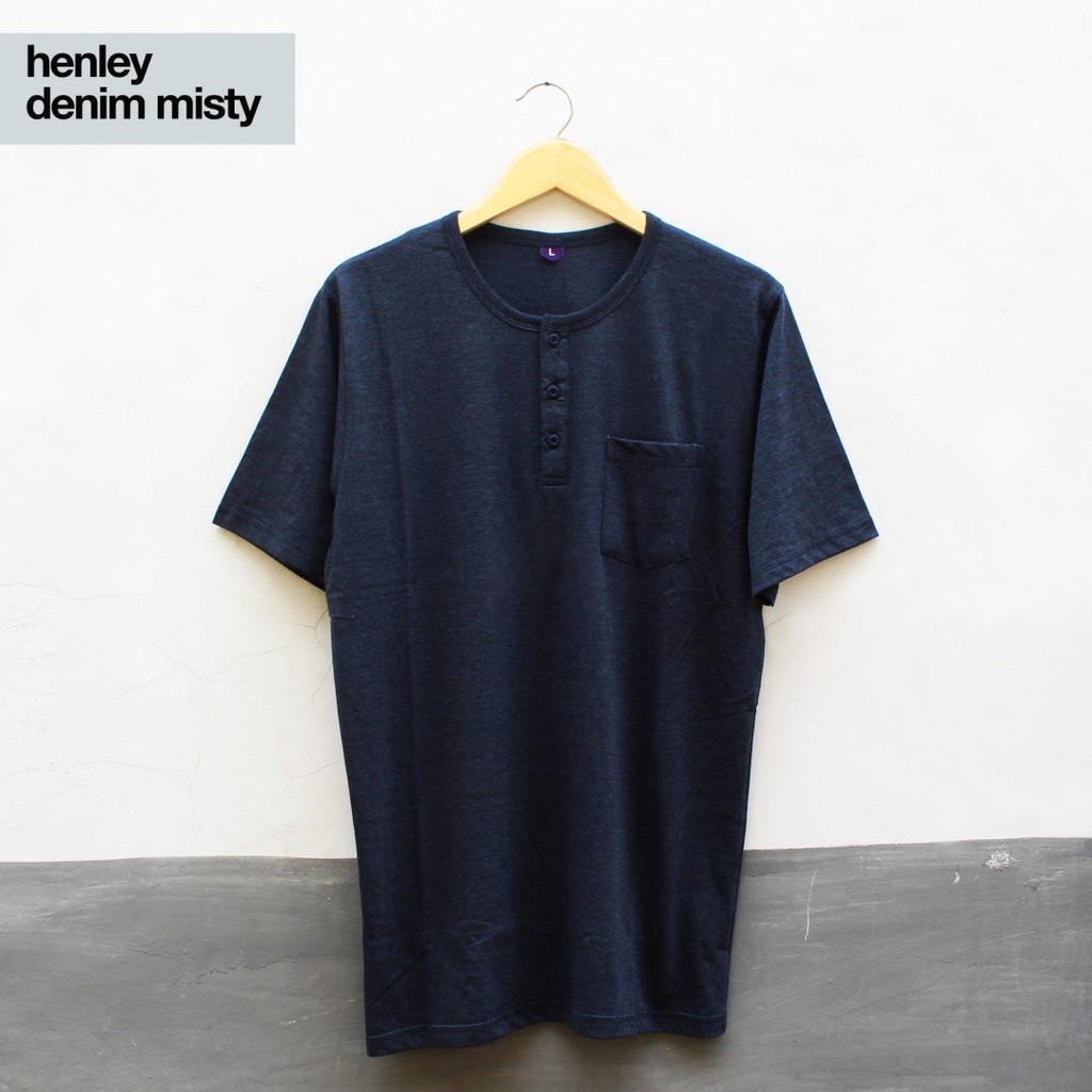 Kaos Henley Pria Denim Misty Cotton Combed 30s - Henley Pria Denim Misty