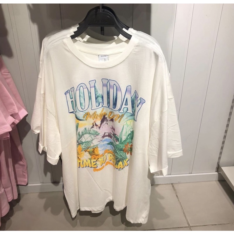 jastip bershka kaos putih holiday mode on