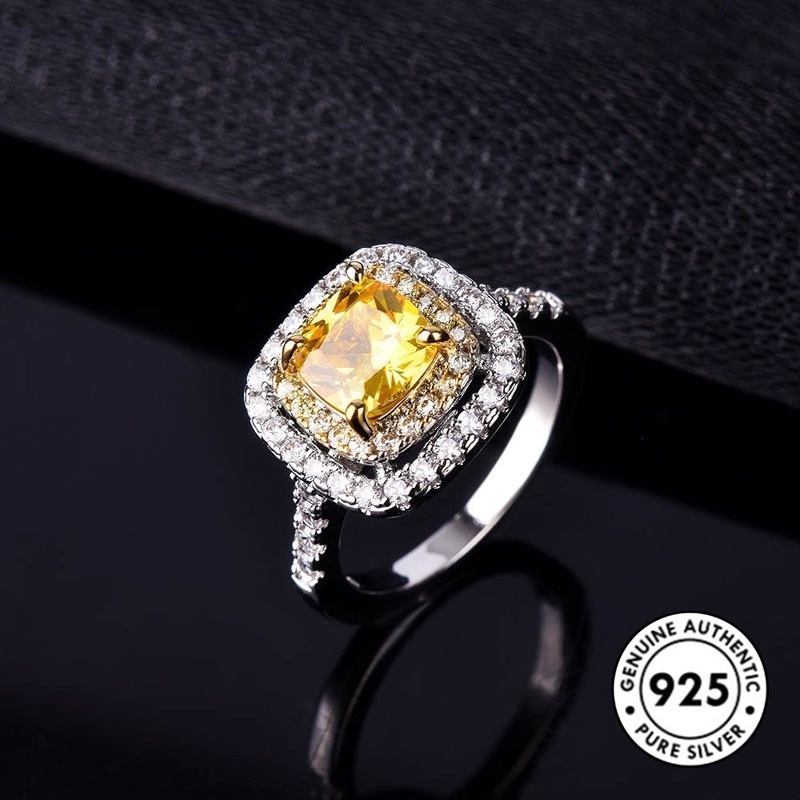 Cincin Berlian Kuning Bahan S925 Silver Untuk Wanita