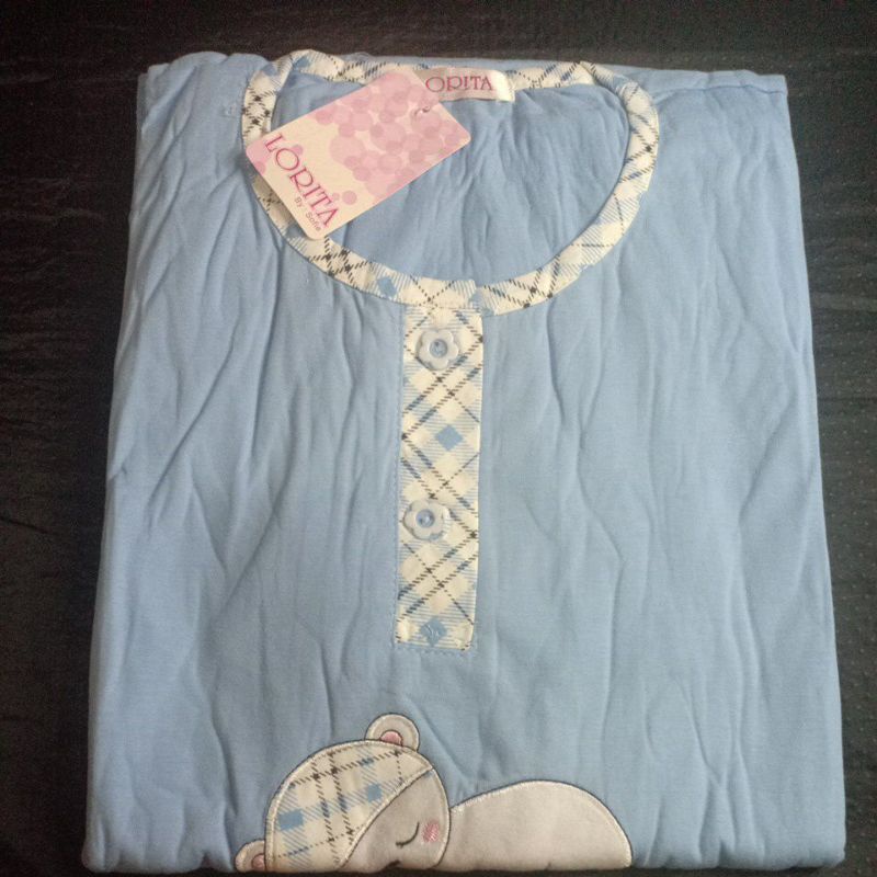 flo_style-baju tidur 3/4 jumbo kaos tebal lorita tinny by Sofie termurah/terlaris(Etalase2geser☝️-Biru tua 086