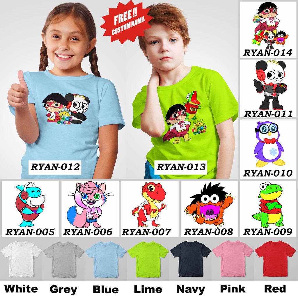 [FREE NAMA !!] Kaos Anak &amp; Family Ryan's World 100% COTTON PREMIUM