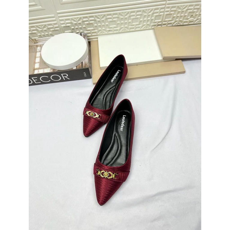 sepatu  flat shoes wanita kekinian terbaru bahan satin LOUISDEAR B30 1