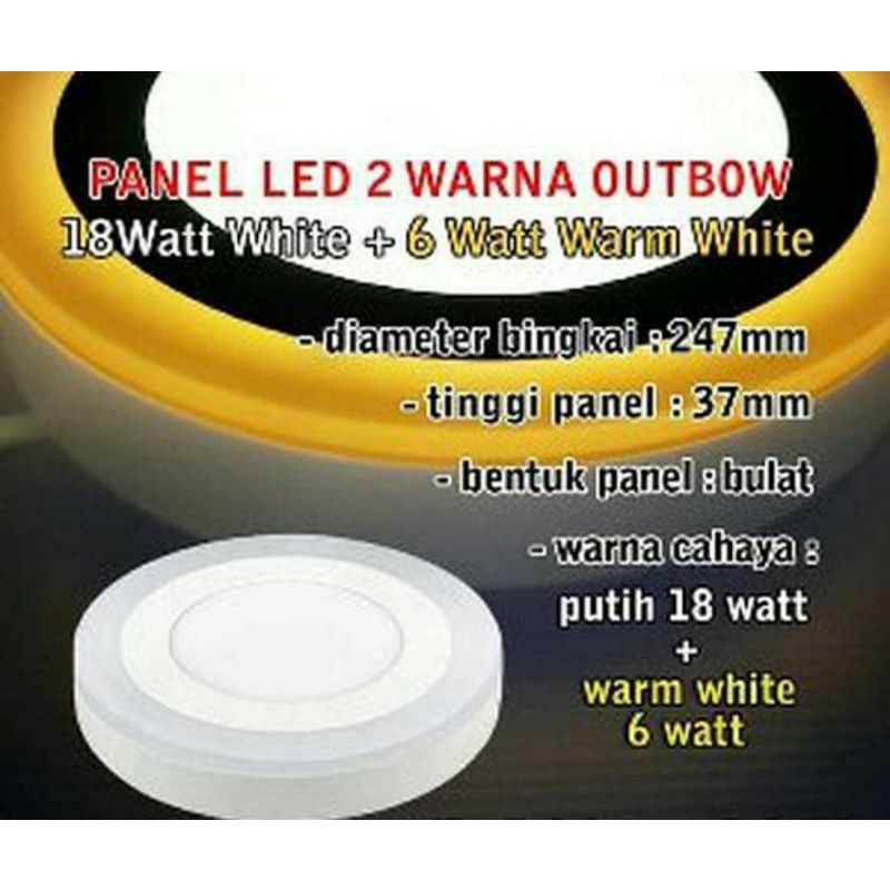 Led panel Outbow 2 warna Bulat 18W (18+6w). Lampu Downlight OB tempel plavon 18Watt